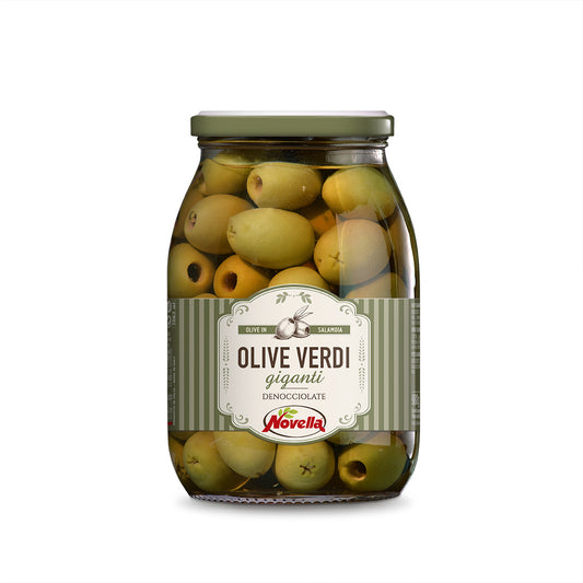 OLIVE GIGANTI DENOCCIOLATE in salamoia 980gr